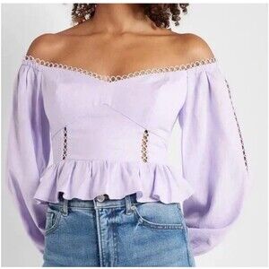 Express Off Shoulder Corset Peplum Crop Top Blouse Purple Cutout Rings Size S